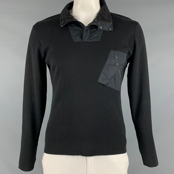 RALPH LAUREN Size XL Black Mixed Fabrics Silk Blend Half Zip Pullover - Picture 1 of 6